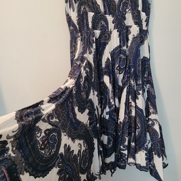 Chelsea & Theodore Wmns 1X Cotton Paisley Blue White Pink Midi Dress Button-up - Picture 9 of 13